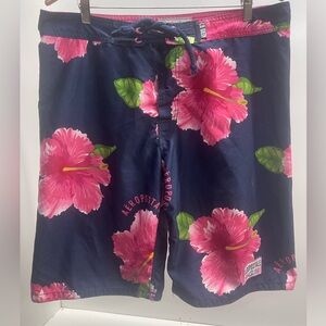Aeropostale Navy Board Shorts with Pink Hibiscus Print